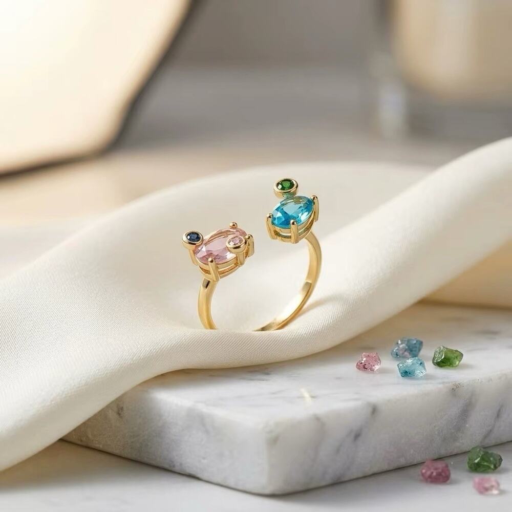 Modern Art Museum Ring Dopamine Gold Gemstone Sz 8 9 Bomb Party Boho Candy Fairy